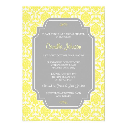 Modern Elegant Yellow Damask Bridal Shower Personalized Announcements