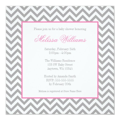 Modern Elephant Chevron Pink Gray Baby Shower Custom Announcements