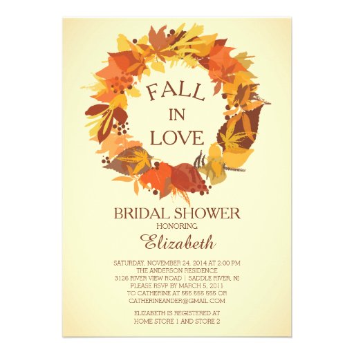Modern Fall Autumn Wreath Bridal Shower Invitation (front side)