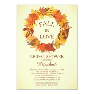 Modern Fall Autumn Wreath Bridal Shower Invitation 5" X 7" Invitation Card