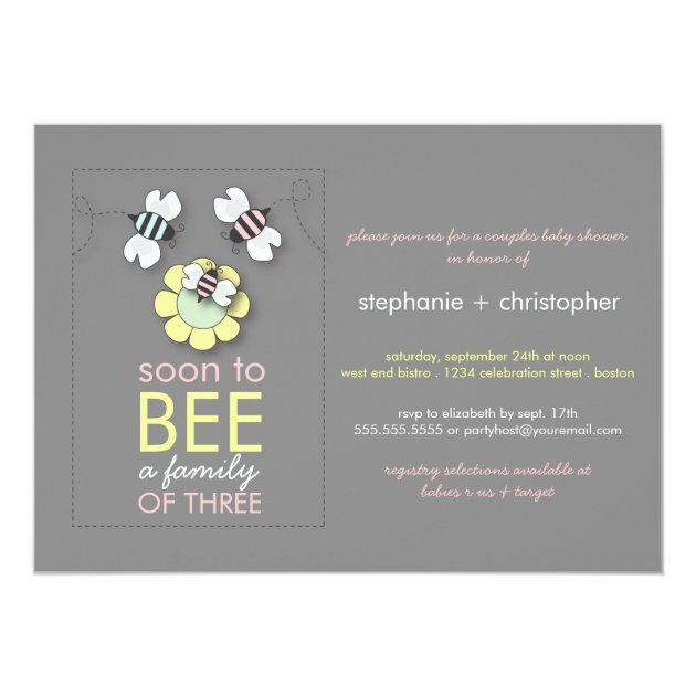 Modern Family to Bee Couples Baby Shower for Girl Card (front side)
