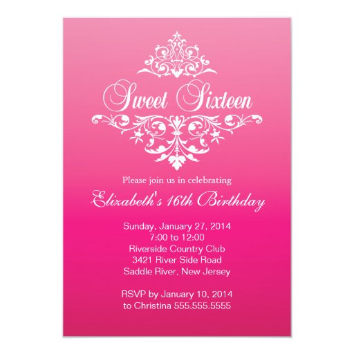 Modern Fancy Hot Pink Sweet Sixteen Birthday Party 5" X 7" Invitation