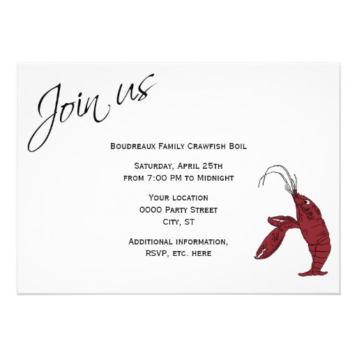 Modern Fancy Script Crawfish Boil Personalized Announcement