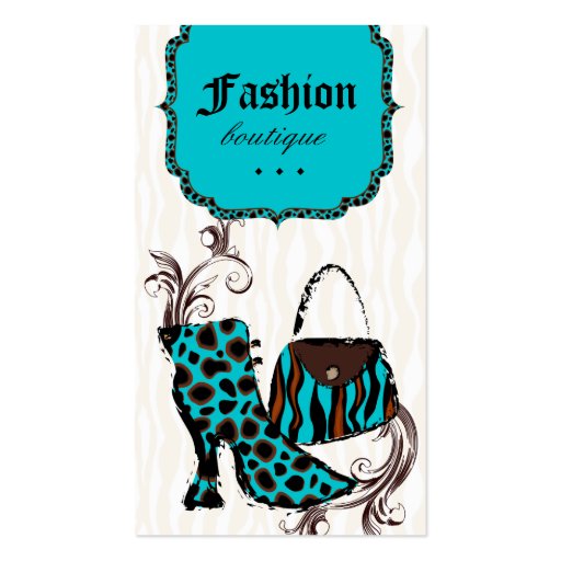 Modern Fashion Handbag Boot Leopard Zebra Blue Business Card Template