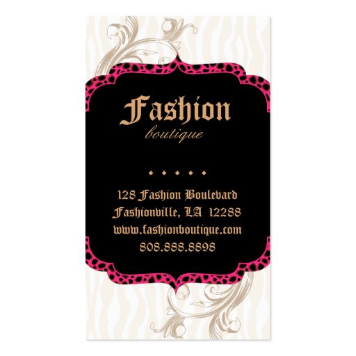 Modern Fashion Handbag Boot Leopard Zebra Pink Business Card Templates (back side)