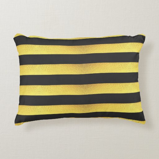 Modern Faux Gold Foil Black Stripes Decorative Pillow Zazzle