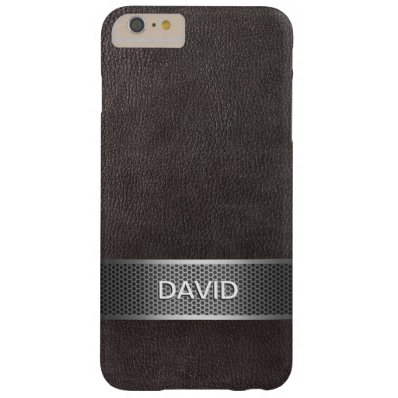 Modern Faux Leather & Steel Belt Custom Name Barely There iPhone 6 Plus Case