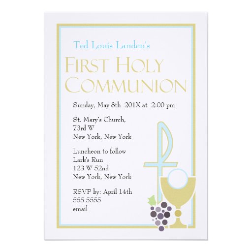 Modern First Communion Invitations  |  Blue (front side)