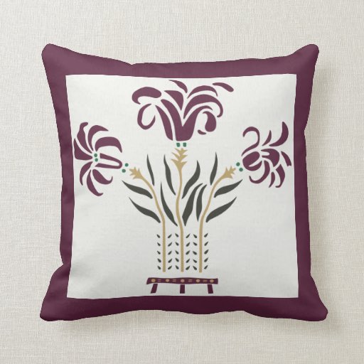 Modern floral Art Nouveau flowers raspberry gray Throw Pillow Zazzle