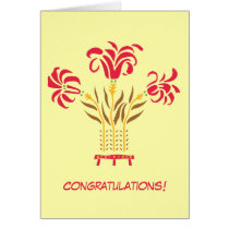 Modern floral Art Nouveau flowers yellow red Greeting Cards