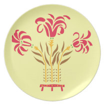 Modern floral Art Nouveau flowers yellow red Plate