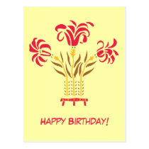 Modern floral Art Nouveau flowers yellow red Postcards