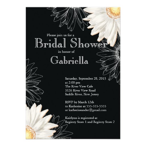 Modern Floral Black White Daisy Bridal Shower Announcements