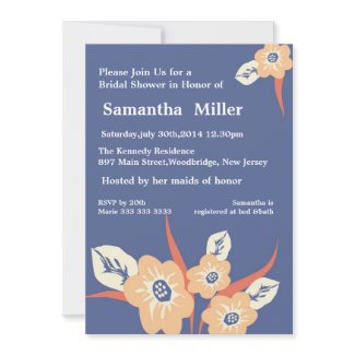Modern Floral Bridal Shower invitations::Blue invitation