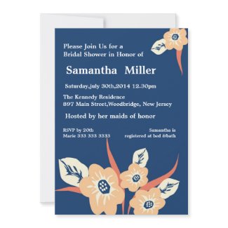 Modern Floral Bridal Shower invitations::Navy Blue invitation