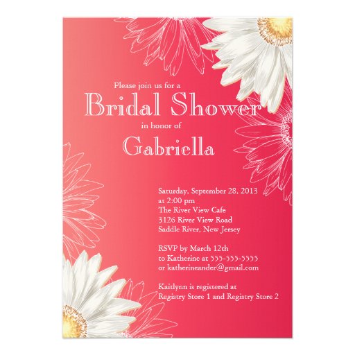 Modern Floral Bright Red Daisy Bridal Shower Card