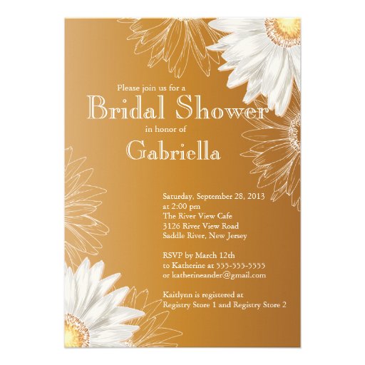 Modern Floral Brown Daisy Bridal Shower Announcements