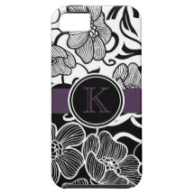 Modern Floral BW with Purple Monogram iPhone 5 Covers