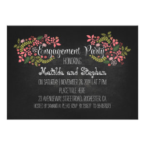 Modern floral chalkboard engagement party invite