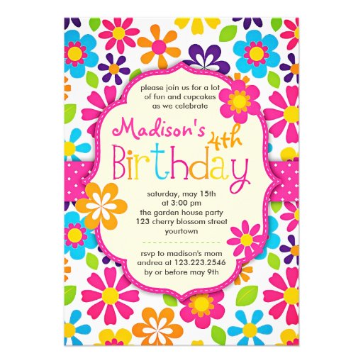 Modern Floral Colorful Spring Cute Birthday Party Custom Announcement