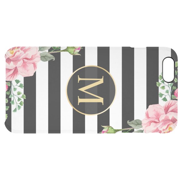 Modern Floral Decor Black White Stripes Monogram Uncommon Clearlyâ„¢ Deflector iPhone 6 Plus Case-5