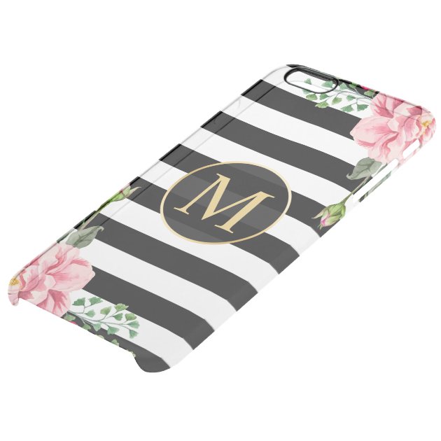 Modern Floral Decor Black White Stripes Monogram Uncommon Clearlyâ„¢ Deflector iPhone 6 Plus Case-4