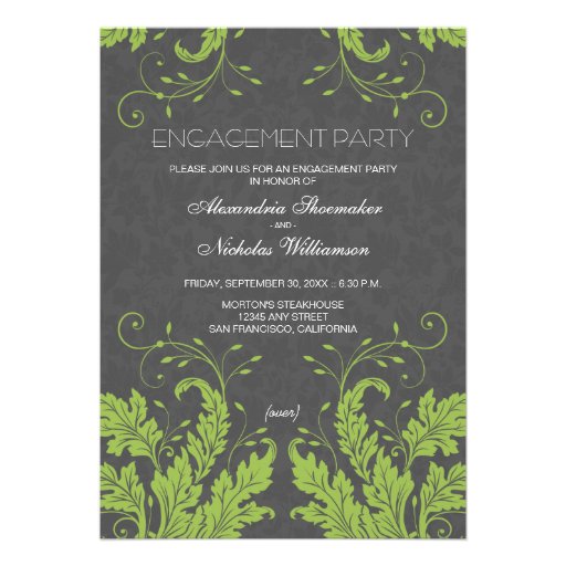 Modern Floral Engagement Party Invite (lime) (front side)