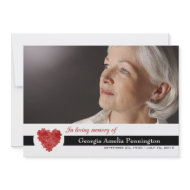 Modern floral heart in memory of photo flat card invitation