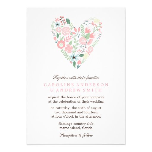 Modern Floral Heart Wedding Invitation