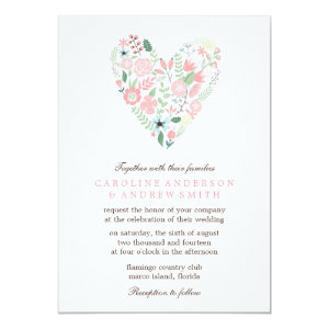 Modern Floral Heart Wedding 5x7 Paper Invitation Card