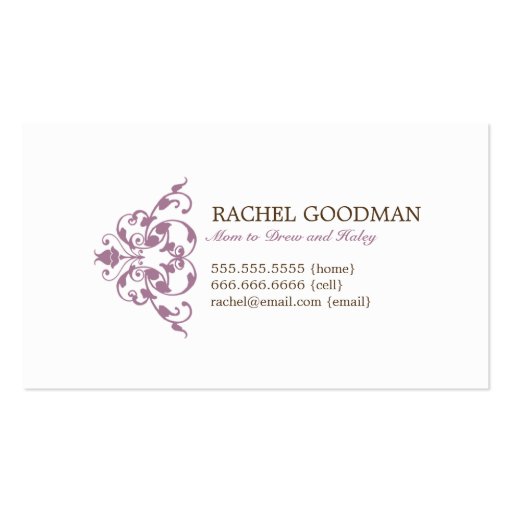 Modern Floral Mommy Card / Personal Calling Card Business Cards (front side)