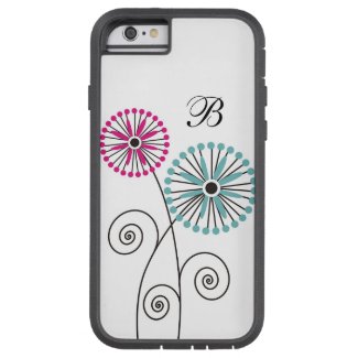 Modern Floral Pattern - Custom Monogram Tough iPhone 6 Case