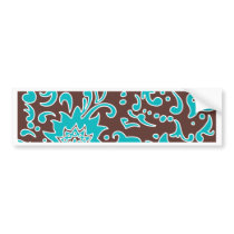 Modern Floral Retro Pattern Blue Brown Bumper Sticker