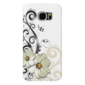 Modern Floral Swirling Curlicues | white Samsung Galaxy S6 Cases