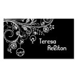 Modern floral swirls & birds black, white business cards