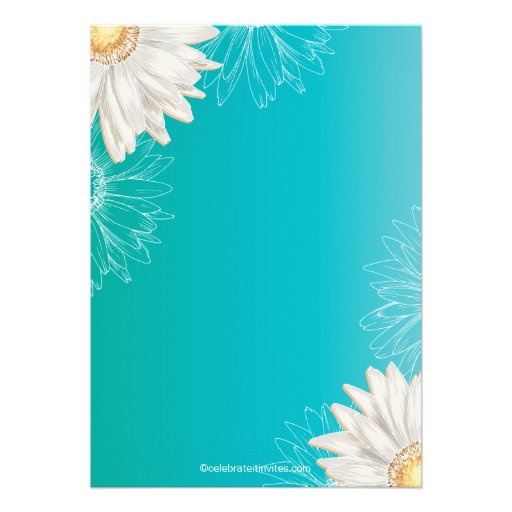 Modern Floral Turquoise Blue Daisy Bridal Shower Custom Announcements