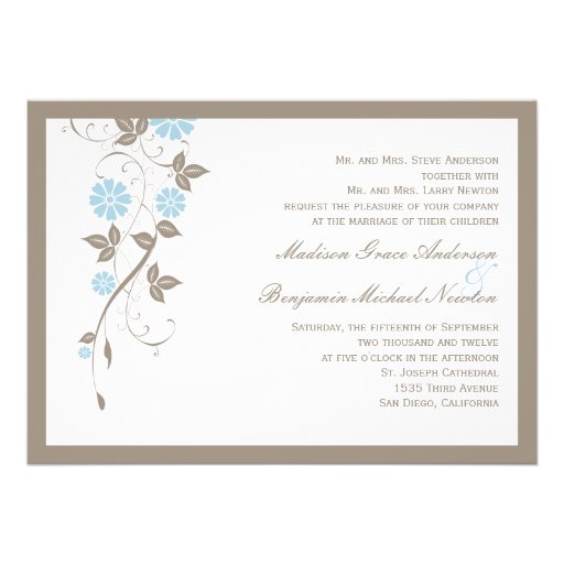 Modern Floral Wedding Invitation - Aqua Blue