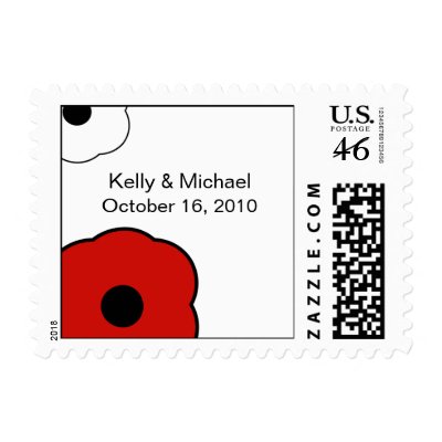 Modern Flower B&W Red postage stamp