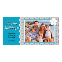 Modern Flower Holiday Photo Card -Teal