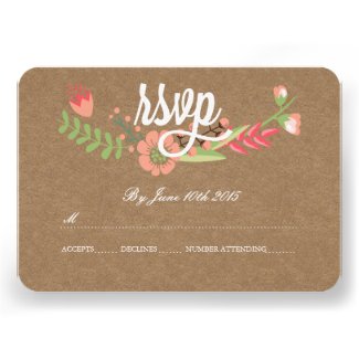 MODERN FLOWER KRAFT PAPER RSVP CARDS