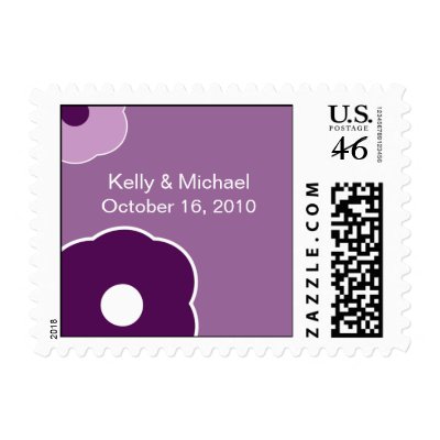 Modern Flower Purple Save the Date postage stamp