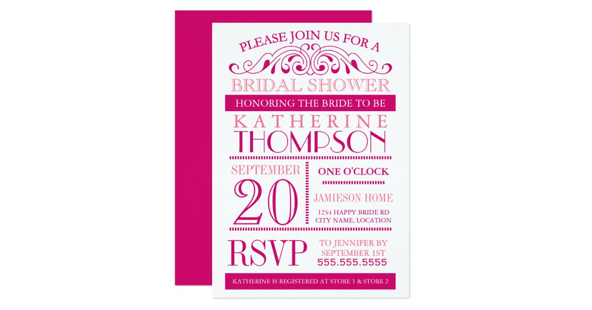 Modern Fuchsia and Pink Bridal Shower Invitation Zazzle