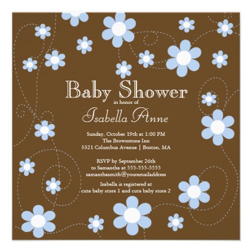 Modern & Fun blue Flowers Floral Baby Shower Custom Invitations