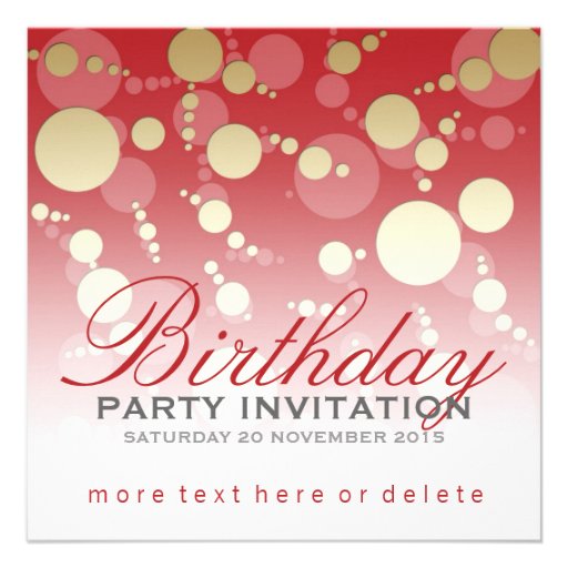 Modern Funky Red Gold Party Birthday Invitations