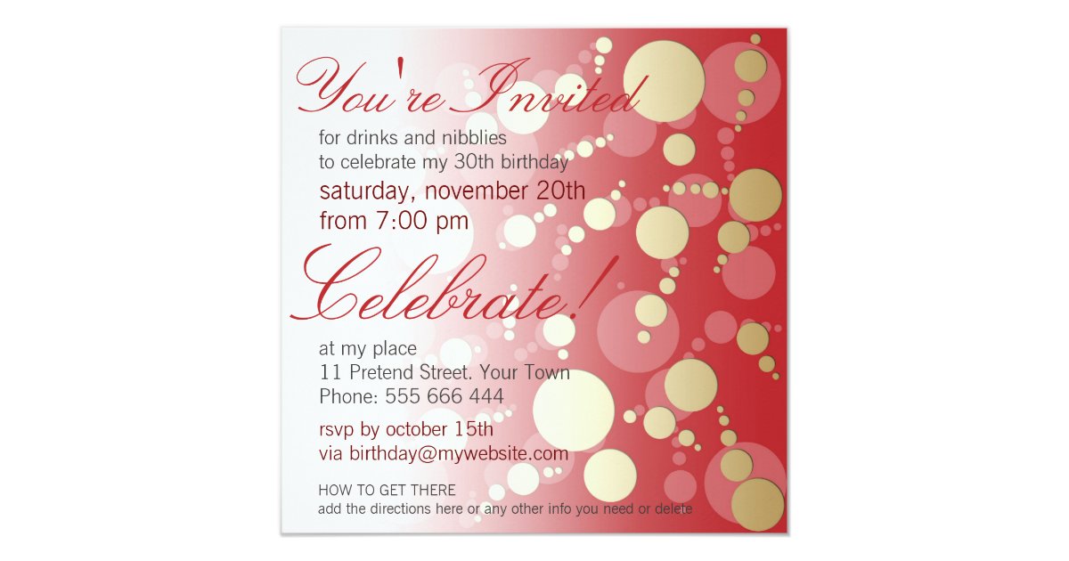 Modern Funky Red Gold Party Birthday Invitations Zazzle