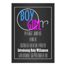 Modern gender reveal retro party personalized invites