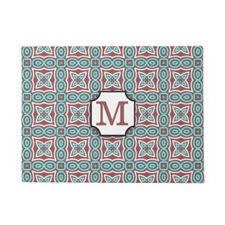 Modern Geometric Pattern Marsala Aqua Monogrammed Doormat