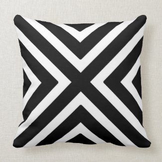 Modern Geometric Stripes in Black and White Pillow