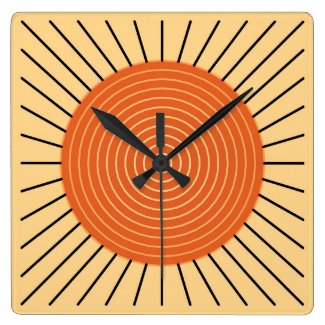 Modern Geometric Sunburst - Mandarin Orange Square Wallclock