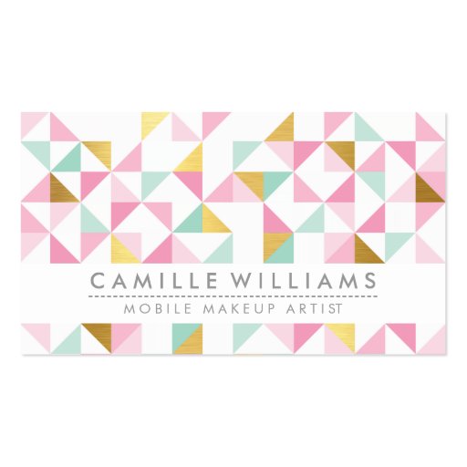 MODERN GEOMETRIC triangle aztec pattern mint pink Business Card Templates (front side)